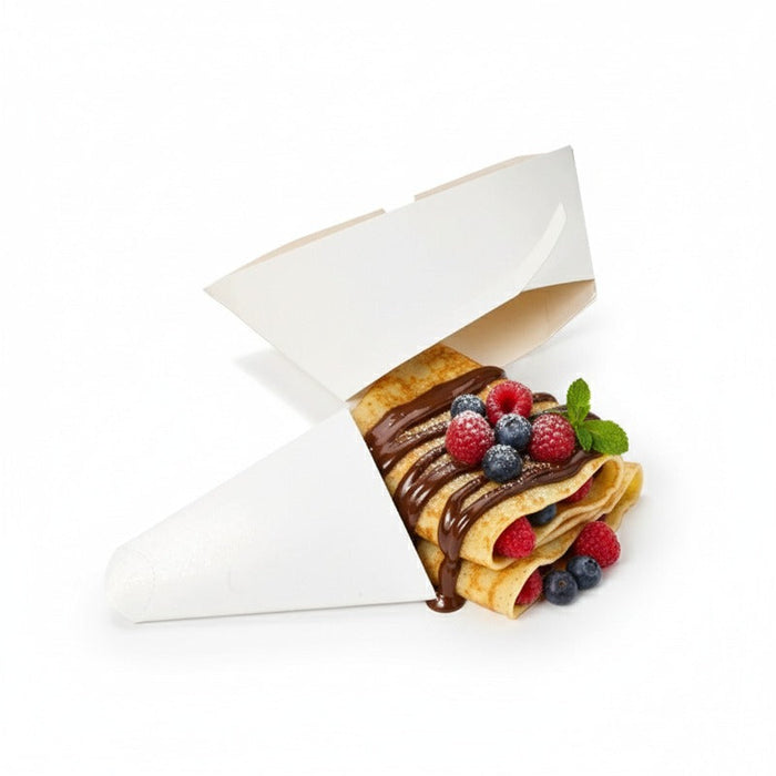 Caja triangular de cartón blanco para crepes 215x185mm - 250Uds