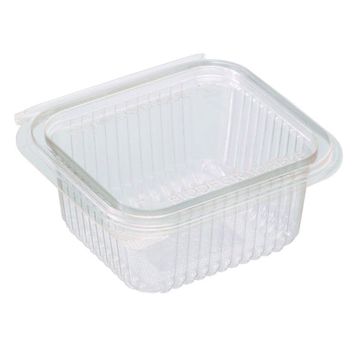 Envase rectangular PLA transparente con tapa bisagra 370ml 126x117mm A56mm - 700Uds