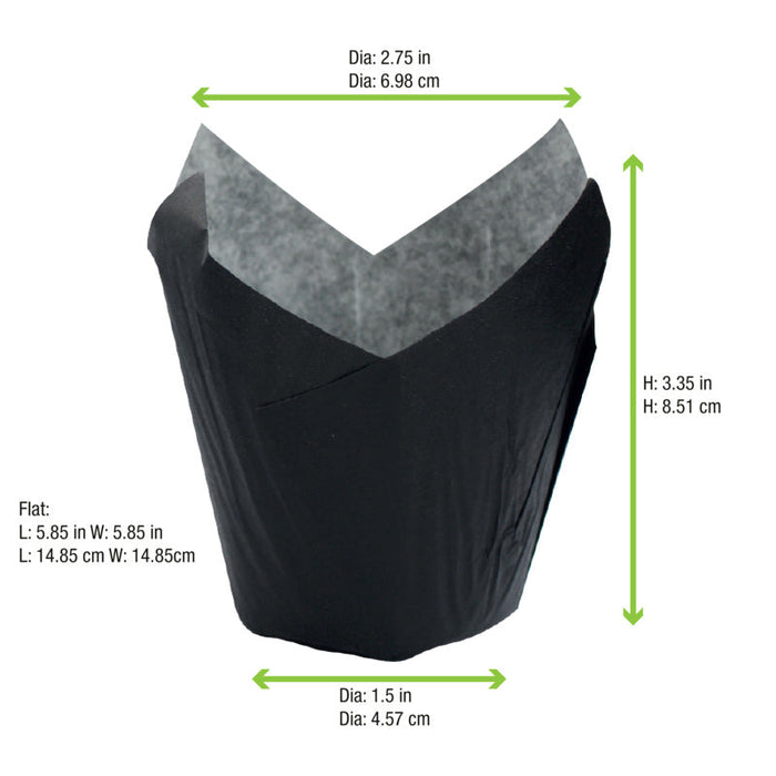 Papel negro tulipa de cocción antigrasa 150x150mm A80mm - 1200Uds