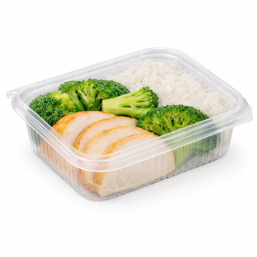 Envase rectangular PLA transparente con tapa bisagra 750ml 188x143mm A52mm - 400Uds