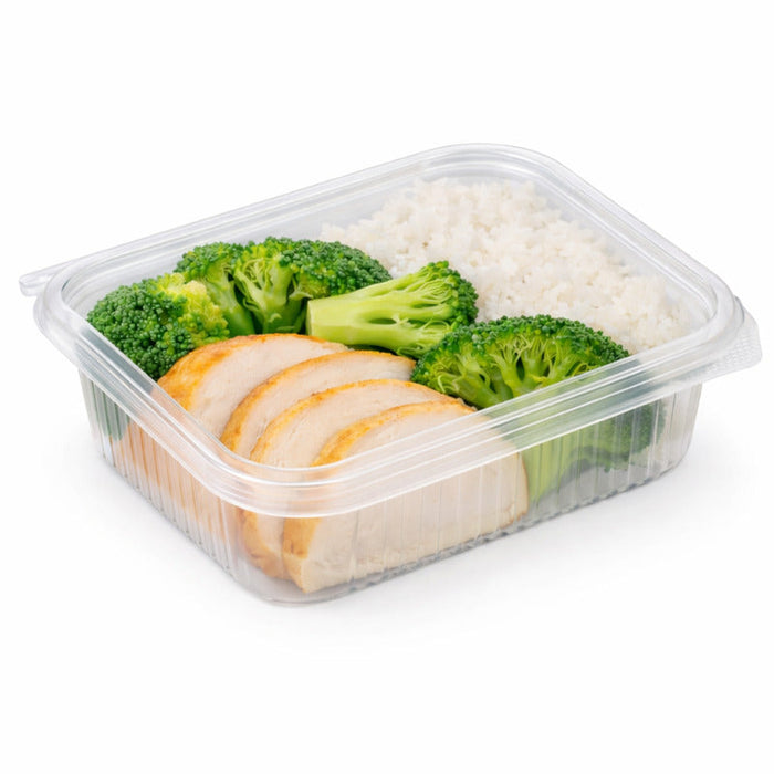 Envase rectangular PLA transparente con tapa bisagra 750ml 188x143mm A52mm - 400Uds