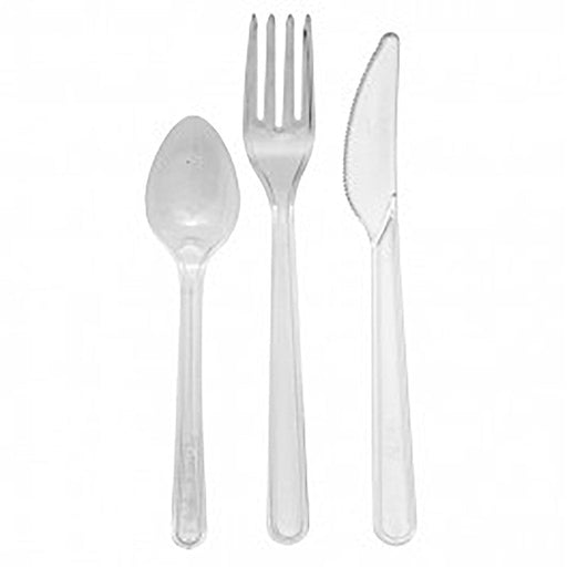 Kit 4/1 cubiertos: Lux transparente - Cuchillo, tenedor, cuchara, servilleta. 180mm - 250Uds