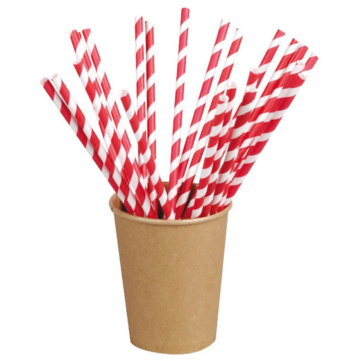 Pajitas de papel rojo y blanco - 300Uds