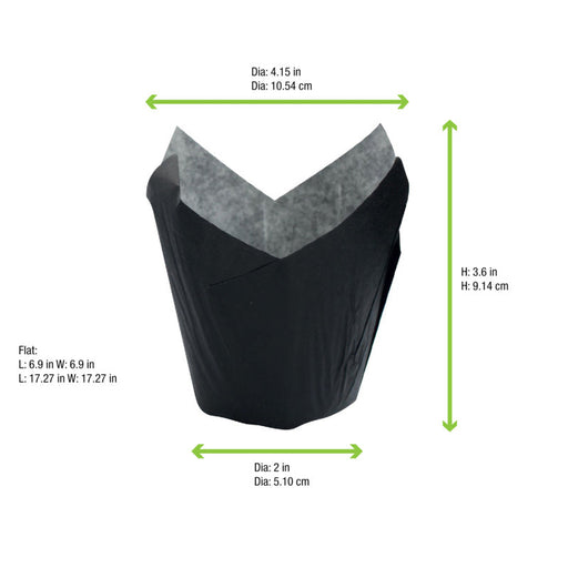 Papel negro tulipán de cocción antigrasa H90mm - 1200Uds