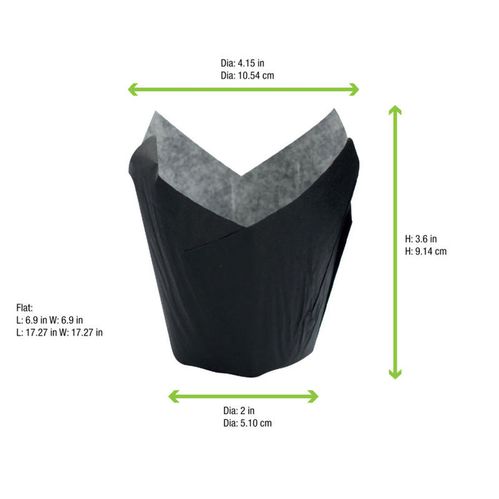 Papel negro tulipán de cocción antigrasa H90mm - 1200Uds