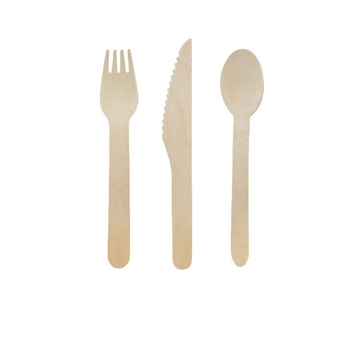 Kit cubiertos de madera 3/1: Cuchillo, tenedor, cuchara con funda kraft A165mm - 250Uds