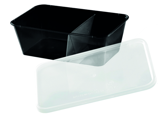 Combo caja negra rectangular PP con tapa 2 compartimentos 750ml 175x120mm A60mm - 250Uds