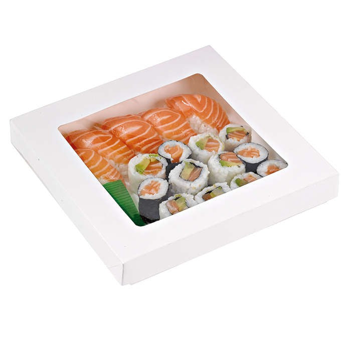 Caja cuadrada de cartón blanco con tapa ventana KRAY 1450ml 205x205mm A40mm - 200Uds
