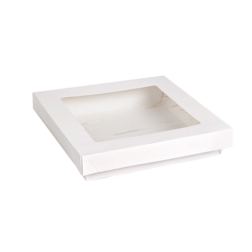 Caja cuadrada de cartón blanco con tapa ventana KRAY 1450ml 205x205mm A40mm - 200Uds