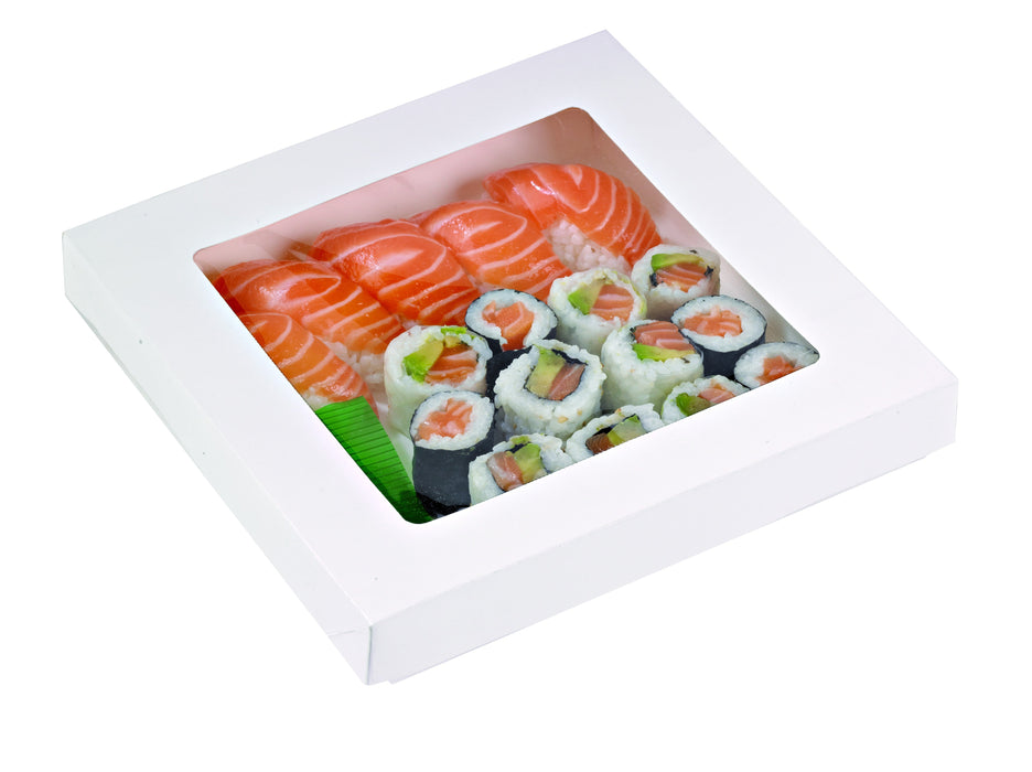 Caja cuadrada de cartón blanco con tapa ventana KRAY 1450ml 205x205mm A40mm - 200Uds