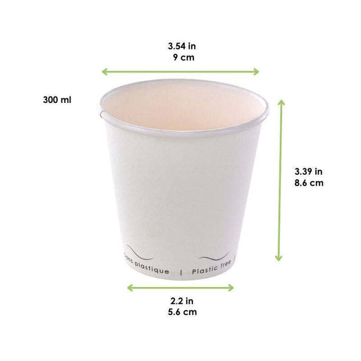 Vaso de cartón blanco Eden sin plástico, Base agua 300ml A86mm - 1000Uds