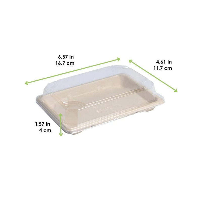 Bandeja sushi de pulpa con tapa transparente 167x117mm A40mm - 200Uds