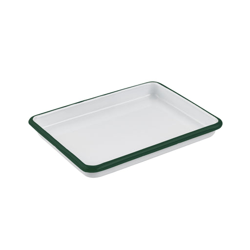 Bandeja Enamely blanca en acero esmaltado con borde verde 165x122mm A25mm - 12Uds