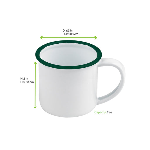 Taza de acero esmaltado blanco Enamely con borde verde 90ml A50mm - 12Uds