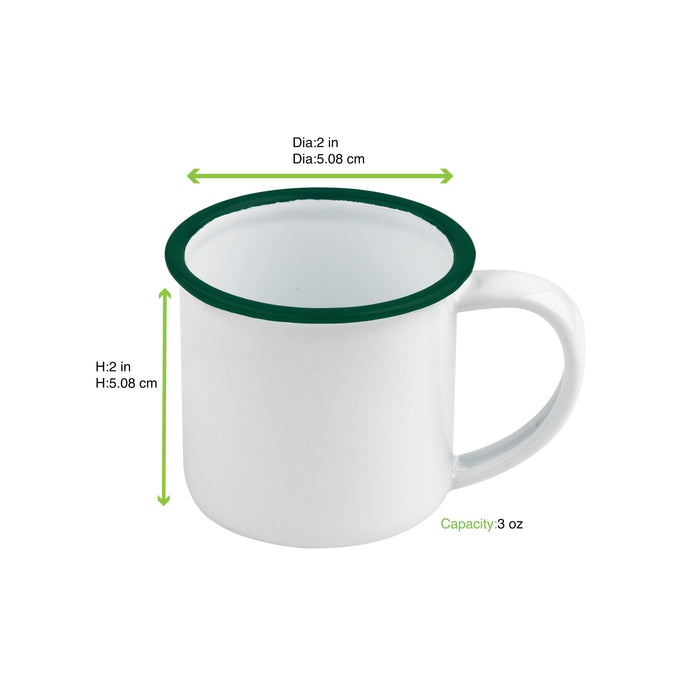 Taza de acero esmaltado blanco Enamely con borde verde 90ml A50mm - 12Uds